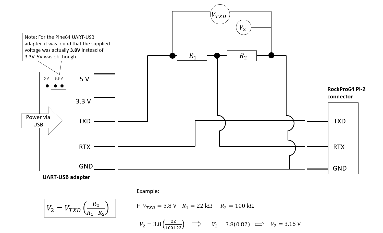 Figure 2: Schematic of voltage decrease for Pine64 USB-UART adapter